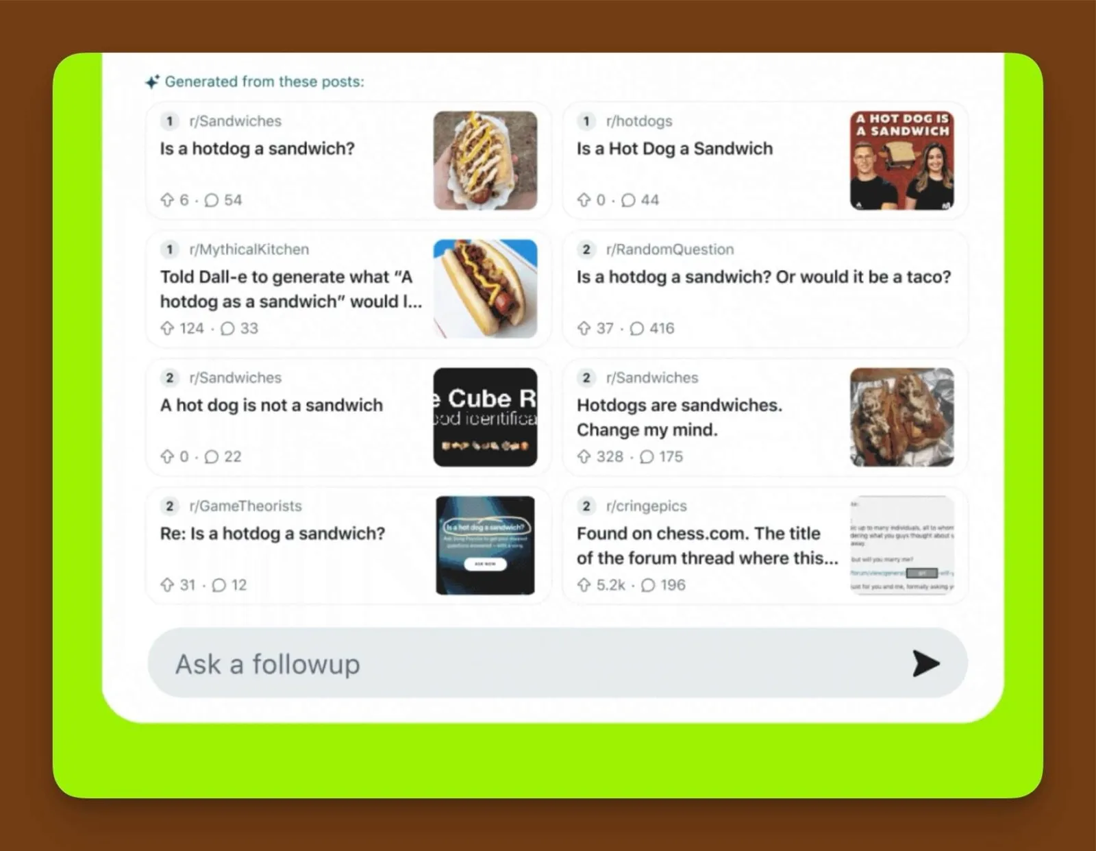 Reddit Answers showing the Reddit posts an answer was generated from