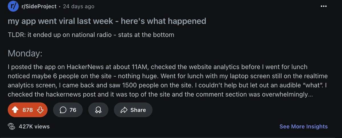 Success story of a Reddit post